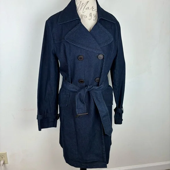 FOCUS-2000 Denim Trench Coat-fully lined/belted-Woman’s 14-EUC - Picture 1 of 14